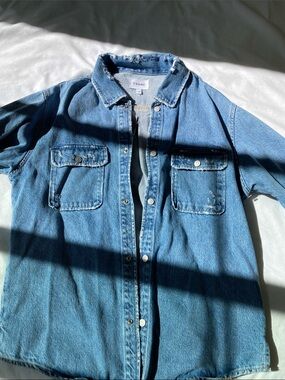 Frame Denim Blue Distressed Denim Jacket